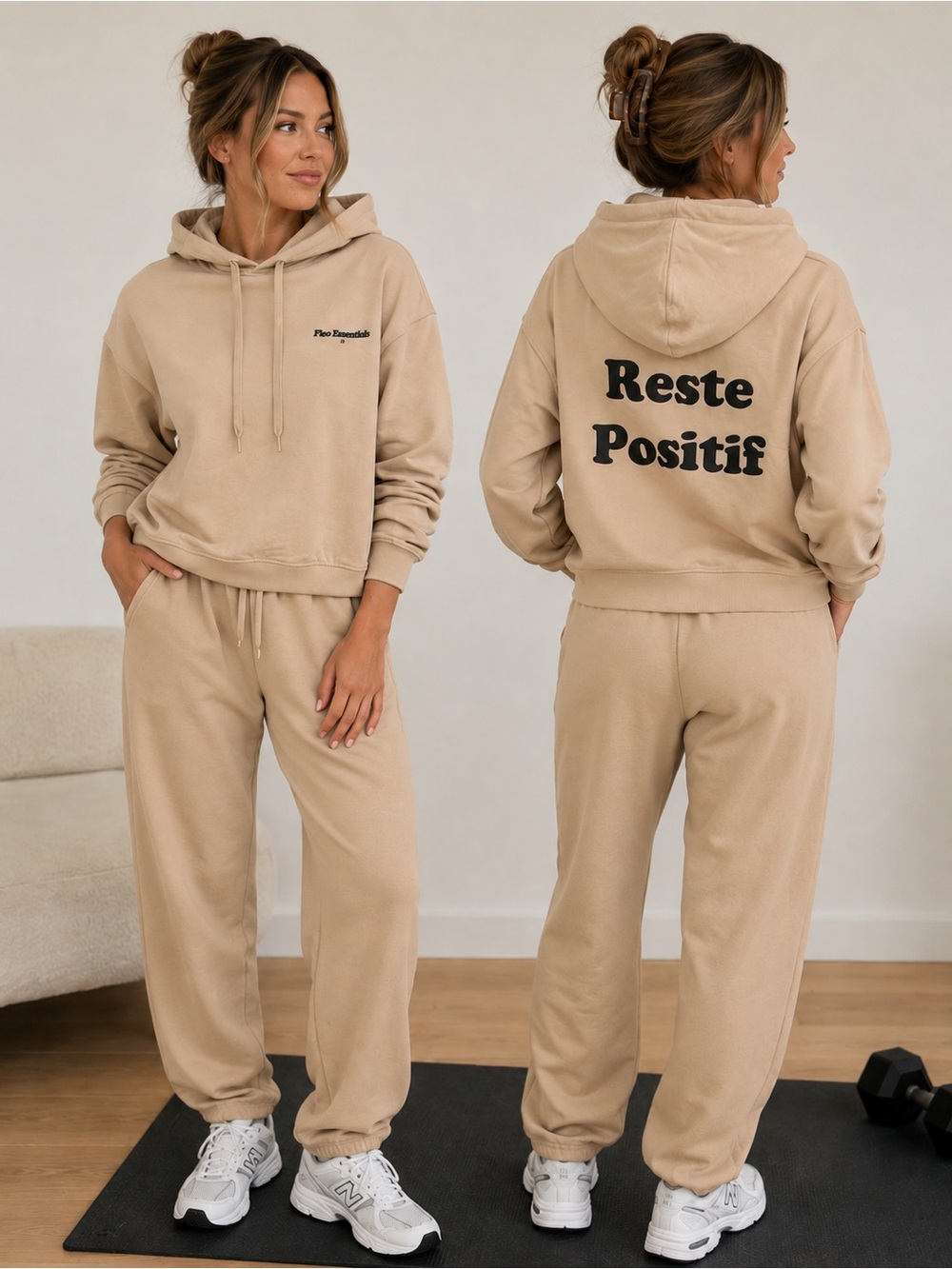 F219. FLEO | Sunday Funday Crop Hoodie Sweatshirt-  Oatmeal - M
